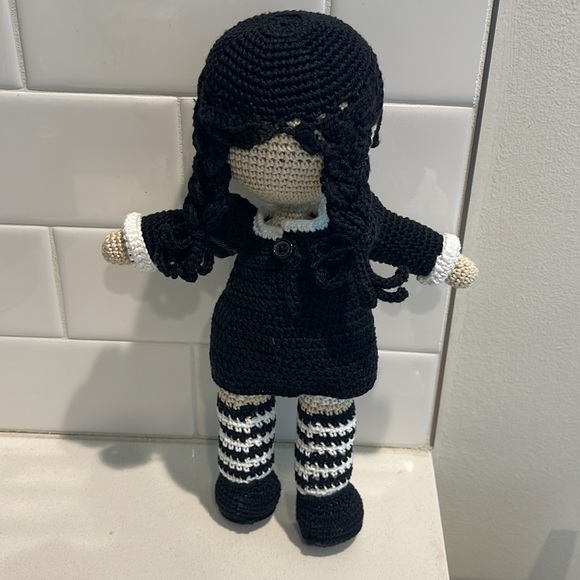 Handcrafted Wednesday Doll Crochet Decor Toy Addams Family - Picture 6 of 11